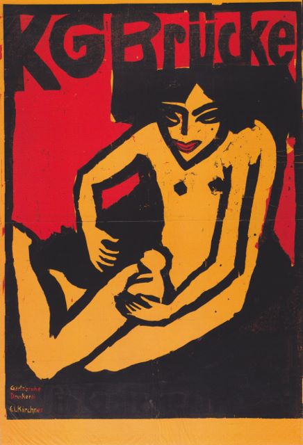 Ernst Ludwig Kirchner, KG Brücke, 1910, Ausstellungsplakat der Galerie Arnold in Dresden, Albertina Wien, Quelle: Wikipedia 