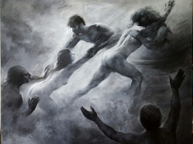 Mario Lischewsky, Exodus, 2015, Pastellkreide und Ölfarbe auf Papier, 160 x 200 cm. Photo courtesy the artist